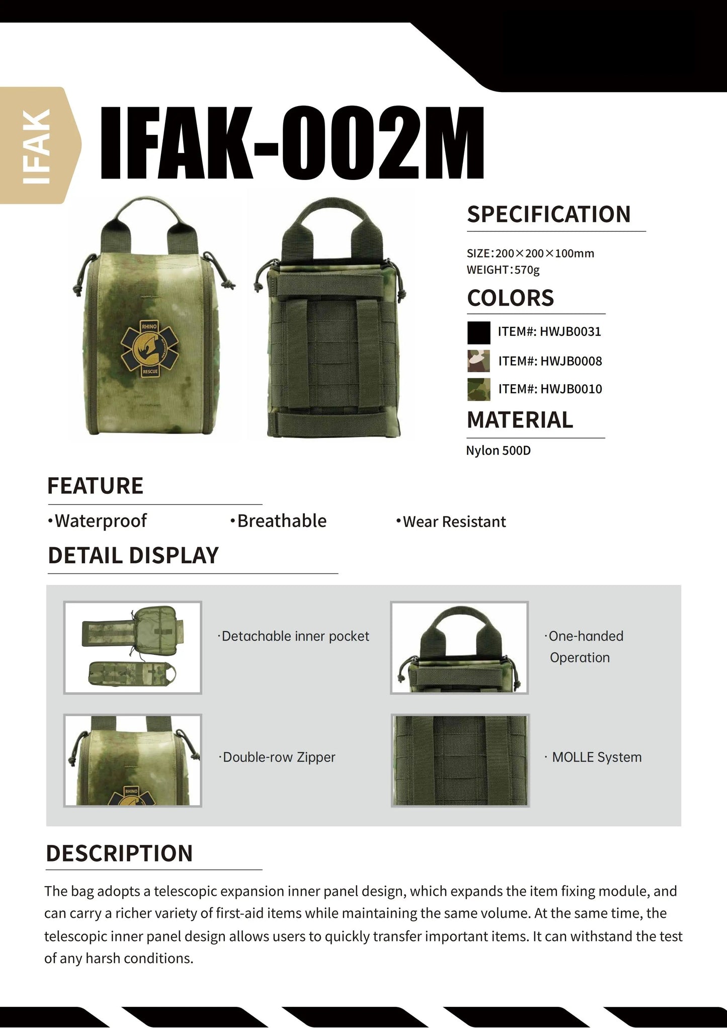 Tactical ifak first aid kit nylon 500d molle system camping hiking fishing - product image