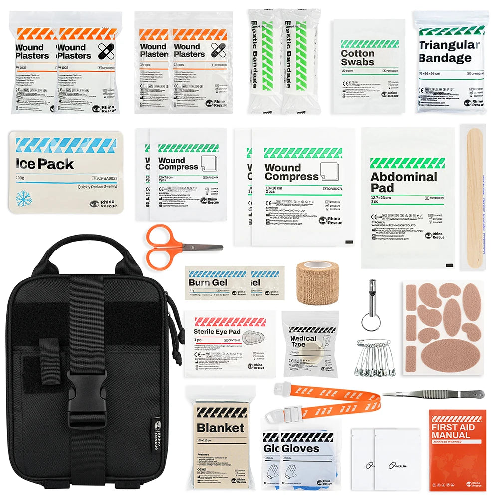 Home outdoor first aid kit burn gel tourniquet trauma bandage thermal blanket black - product image