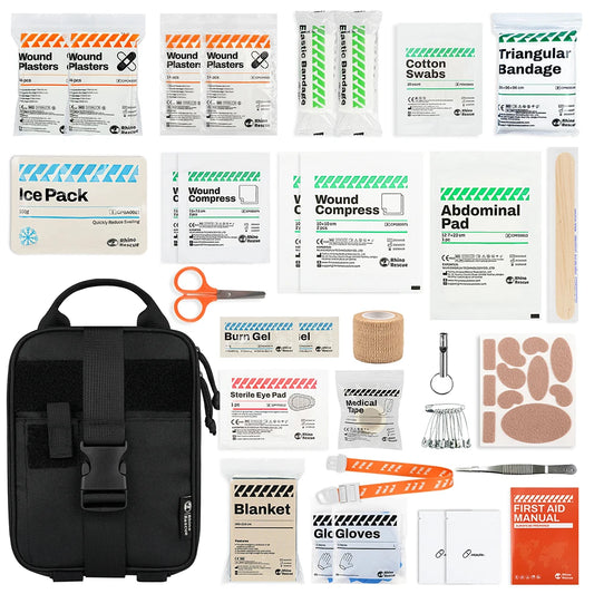 Home outdoor first aid kit burn gel tourniquet trauma bandage thermal blanket black - product image