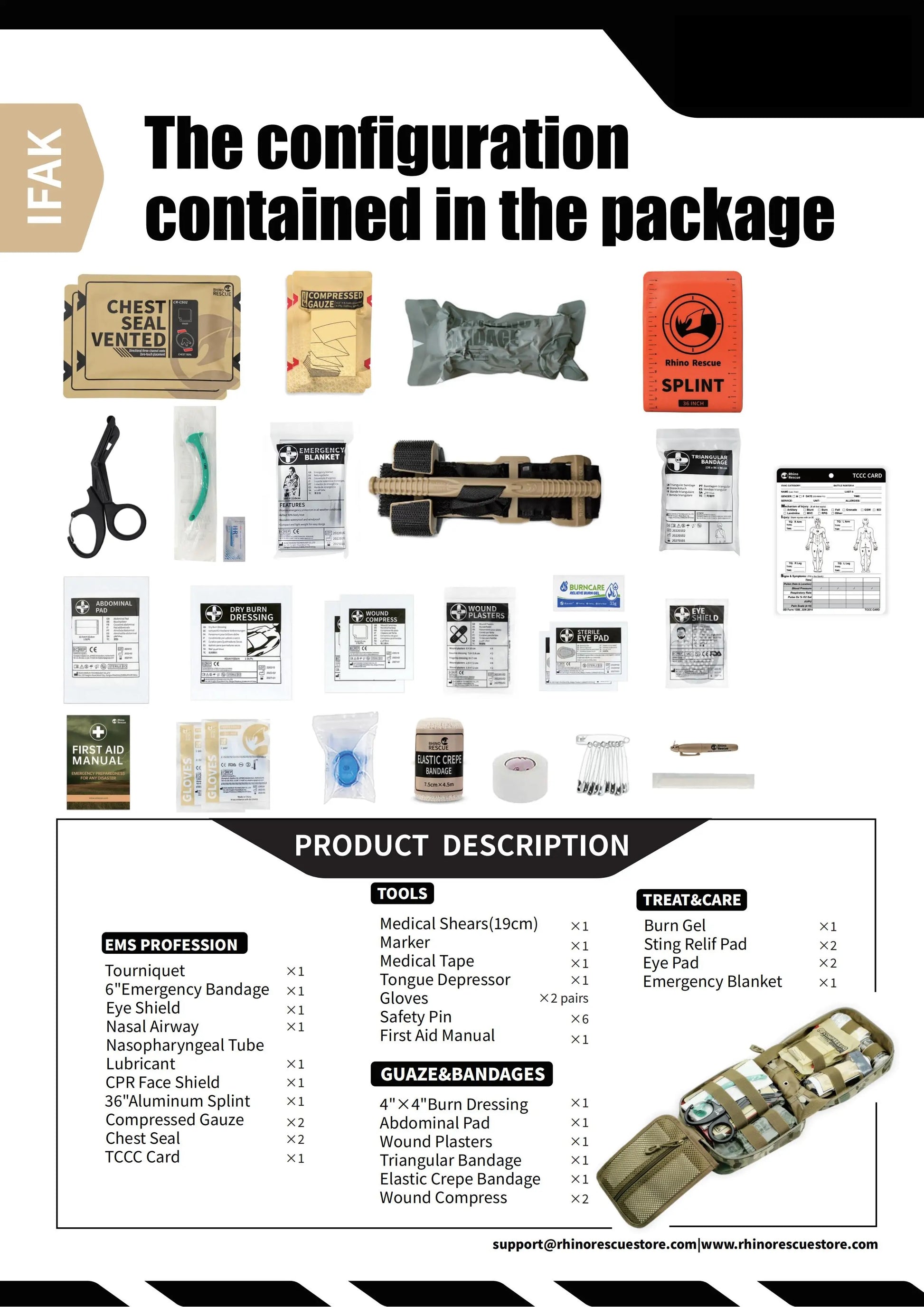 Se ifak trauma first aid kit tactical medical pouch 20x17x10cm polyester 600d - product image