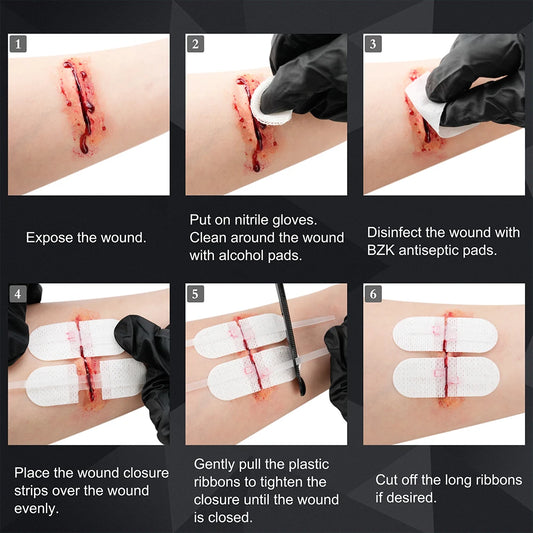 Zip stitch 6pcs wound dressings closure strips bandages kit with disinfectants - product image